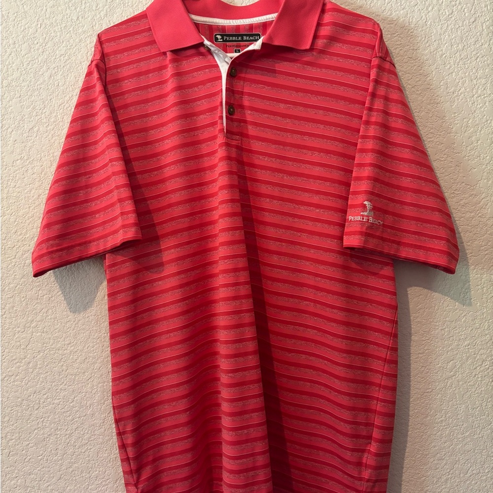 Pebble Beach Red Polo Shirt Classic Striped Design